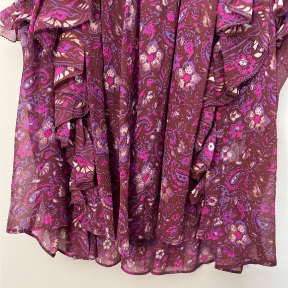Ulla Johnson Addie Smocked Ruffle Silk Top Size 0 Floral Paisley Print - Picture 11 of 12